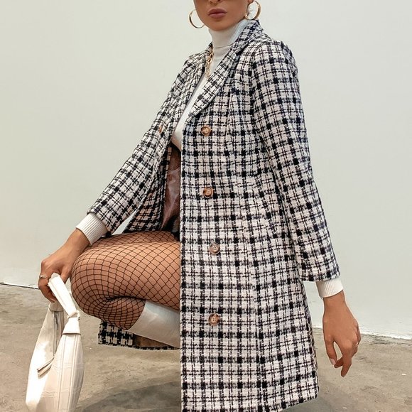 New Double Breasted Plaid Overcoat - Picture 3 of 6